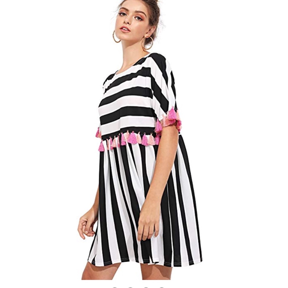 Striped T-shirt Tassel Dress